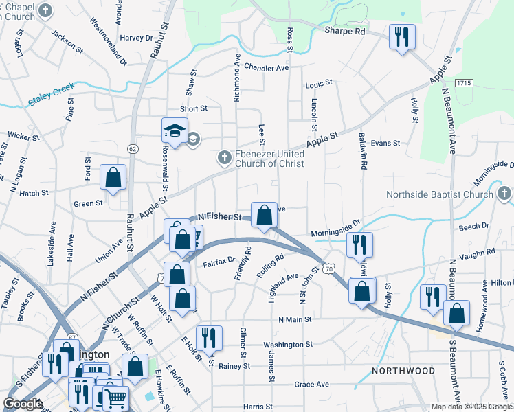 map of restaurants, bars, coffee shops, grocery stores, and more near 826 Day Avenue in Burlington