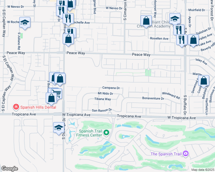 map of restaurants, bars, coffee shops, grocery stores, and more near 8310 Campana Drive in Las Vegas