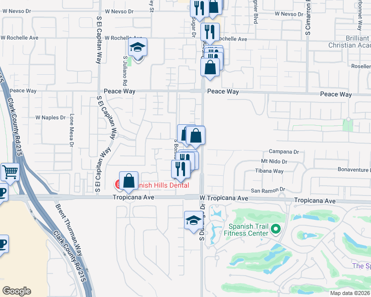 map of restaurants, bars, coffee shops, grocery stores, and more near 4723 Cortina Rancho Street in Las Vegas