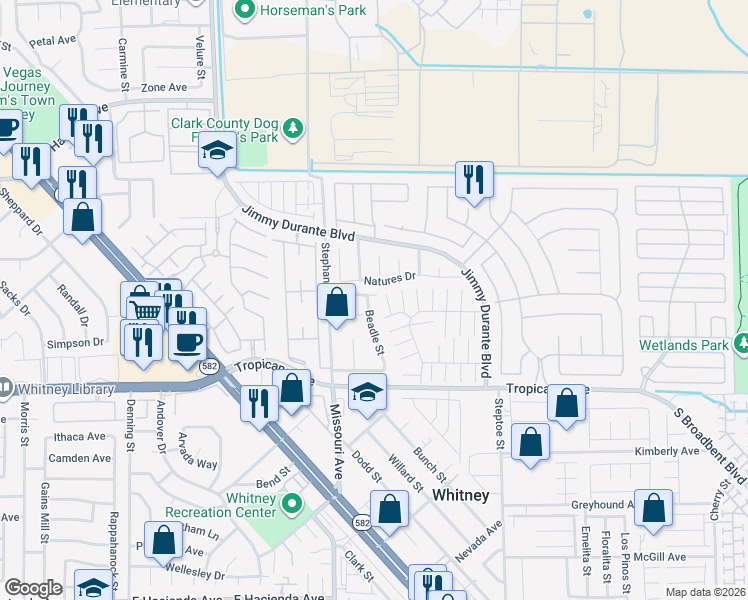 map of restaurants, bars, coffee shops, grocery stores, and more near 4736 Beadle Street in Las Vegas