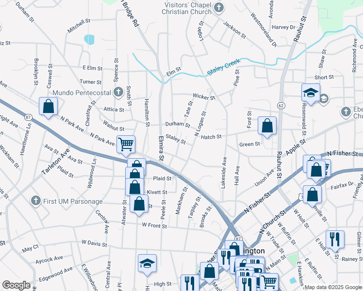 map of restaurants, bars, coffee shops, grocery stores, and more near 215 Adams St in Burlington
