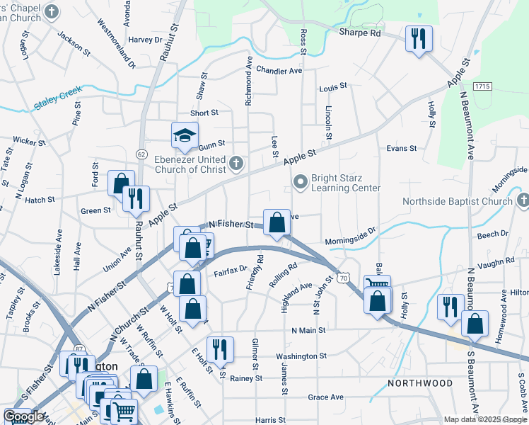map of restaurants, bars, coffee shops, grocery stores, and more near 812 Day Street in Burlington