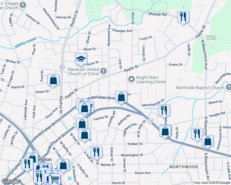 map of restaurants, bars, coffee shops, grocery stores, and more near 812 Day Street in Burlington
