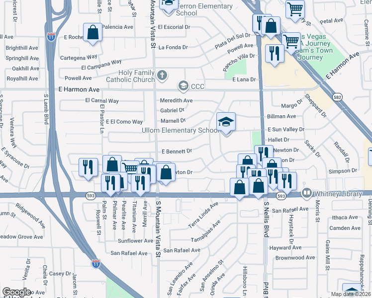map of restaurants, bars, coffee shops, grocery stores, and more near 4708 East Bennett Drive in Las Vegas