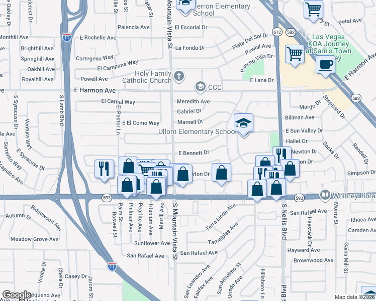 map of restaurants, bars, coffee shops, grocery stores, and more near 4652 East Bennett Drive in Las Vegas