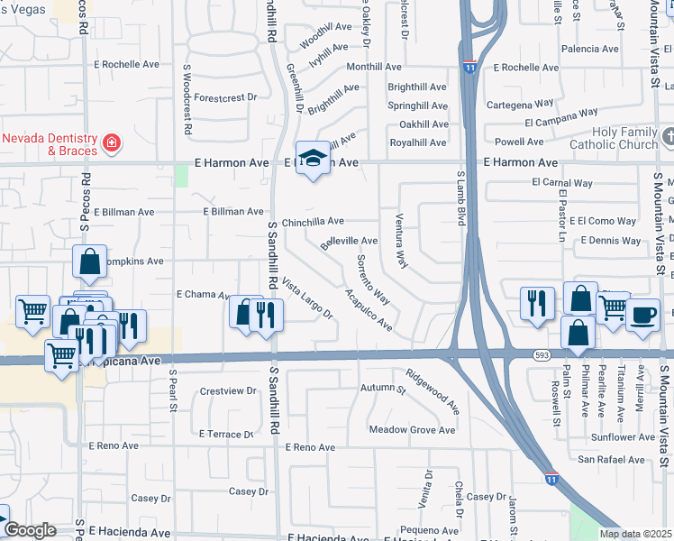 map of restaurants, bars, coffee shops, grocery stores, and more near 3909 San Andreas Avenue in Las Vegas