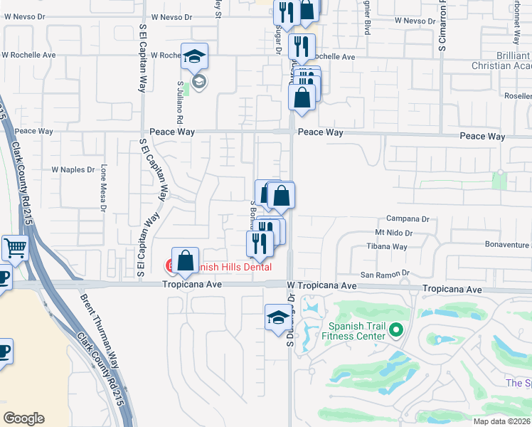 map of restaurants, bars, coffee shops, grocery stores, and more near 4723 Cortina Rancho Street in Las Vegas
