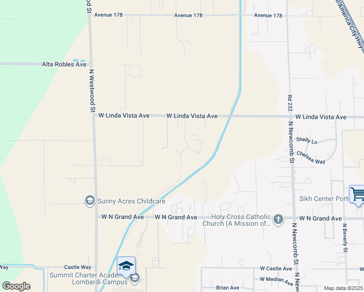 map of restaurants, bars, coffee shops, grocery stores, and more near 2037 West Linda Vista Avenue in Porterville