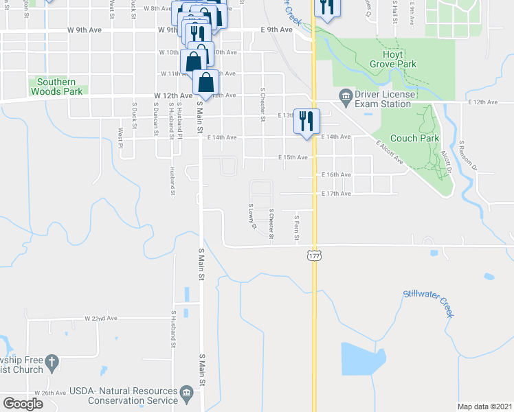 map of restaurants, bars, coffee shops, grocery stores, and more near 410 East 17th Avenue in Stillwater