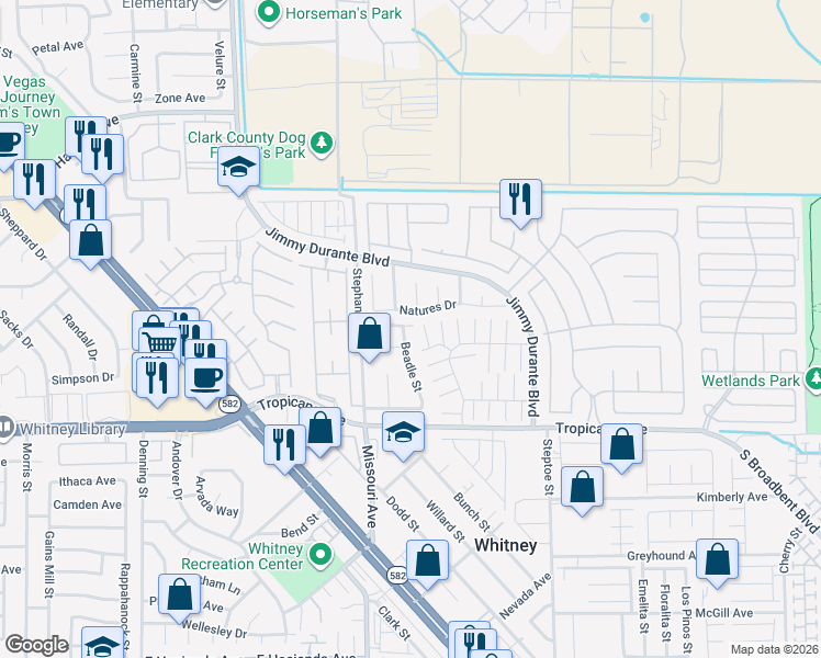 map of restaurants, bars, coffee shops, grocery stores, and more near 4736 Beadle Street in Las Vegas