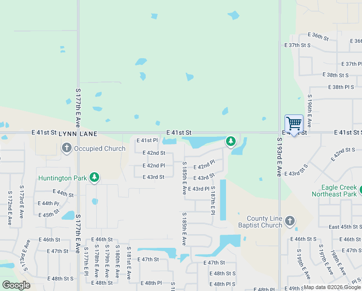 map of restaurants, bars, coffee shops, grocery stores, and more near 4116 South 185th East Avenue in Tulsa