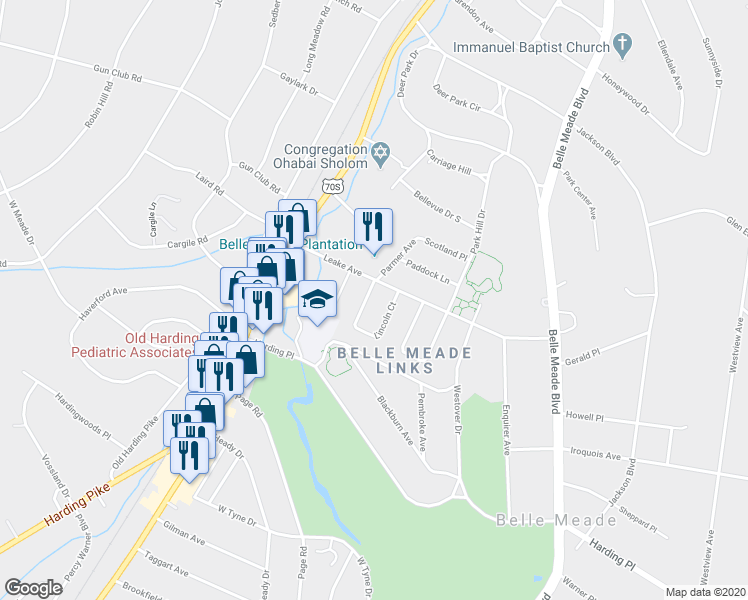map of restaurants, bars, coffee shops, grocery stores, and more near 107 Lincoln Court in Nashville
