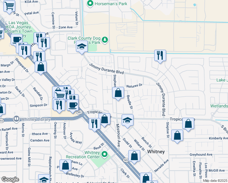 map of restaurants, bars, coffee shops, grocery stores, and more near 4735 Stephanie St in Las Vegas