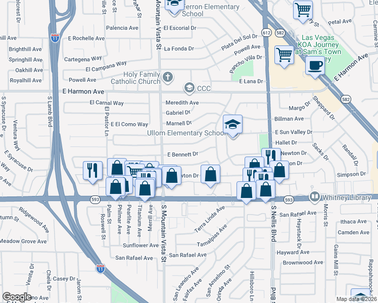 map of restaurants, bars, coffee shops, grocery stores, and more near 4708 East Bennett Drive in Las Vegas