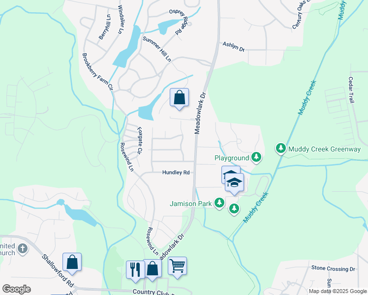 map of restaurants, bars, coffee shops, grocery stores, and more near 605 Wallridge Drive in Winston-Salem