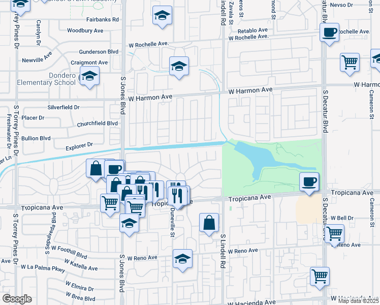 map of restaurants, bars, coffee shops, grocery stores, and more near Maricalbo Cir in Las Vegas