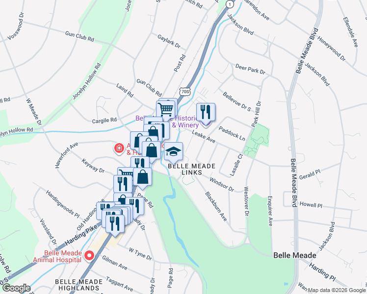 map of restaurants, bars, coffee shops, grocery stores, and more near 5128 Boxcroft Place in Nashville