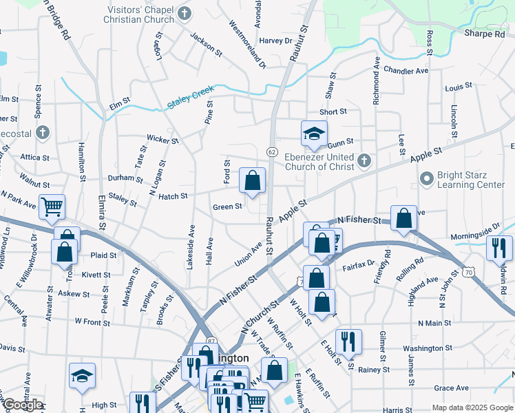 map of restaurants, bars, coffee shops, grocery stores, and more near 618 Rauhut Street in Burlington