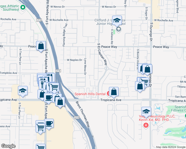 map of restaurants, bars, coffee shops, grocery stores, and more near 4741 Ashington Street in Las Vegas
