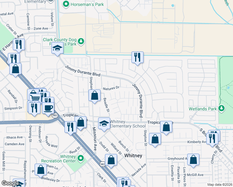 map of restaurants, bars, coffee shops, grocery stores, and more near 4726 Madrigal Way in Las Vegas