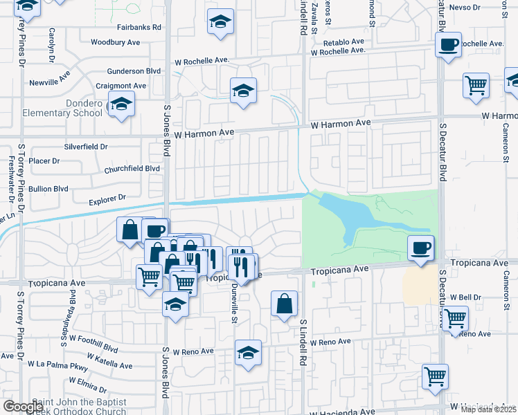 map of restaurants, bars, coffee shops, grocery stores, and more near Maricalbo Cir in Las Vegas