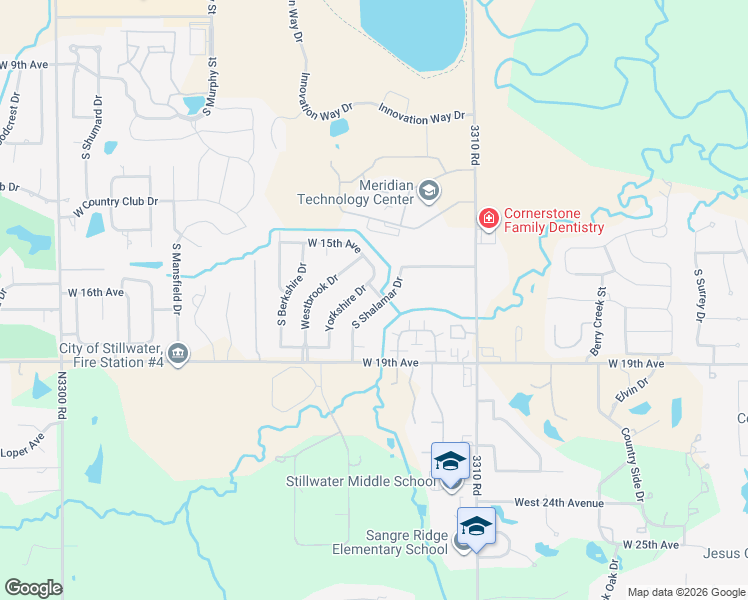 map of restaurants, bars, coffee shops, grocery stores, and more near 3921 Yorkshire Drive in Stillwater