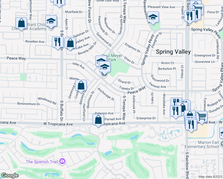 map of restaurants, bars, coffee shops, grocery stores, and more near 4742 Beaconsfield Street in Las Vegas