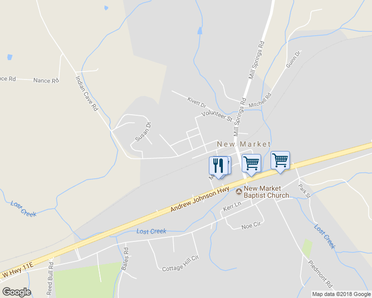 map of restaurants, bars, coffee shops, grocery stores, and more near 1054 Indian Cave Road in New Market