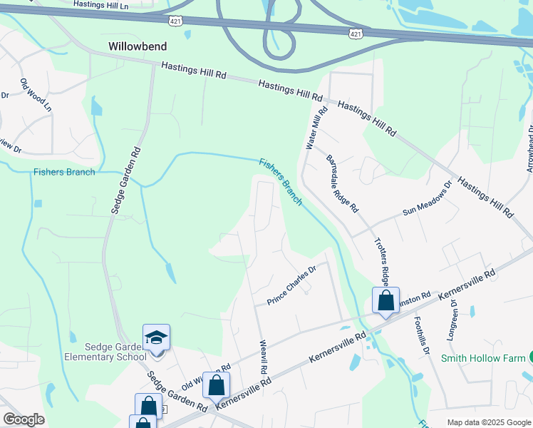 map of restaurants, bars, coffee shops, grocery stores, and more near 959 Peachtree Meadows Circle in Kernersville
