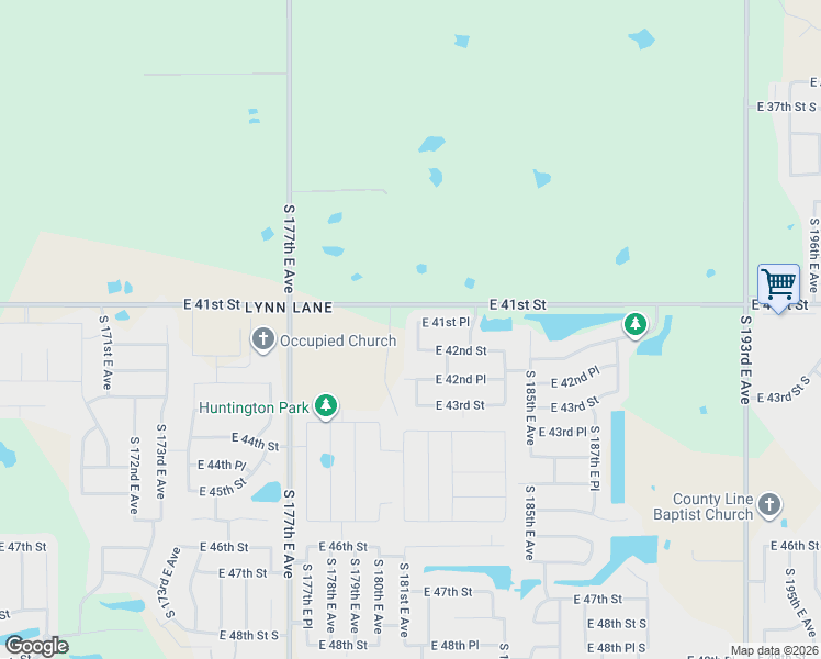 map of restaurants, bars, coffee shops, grocery stores, and more near 4120 South 181st East Avenue in Tulsa