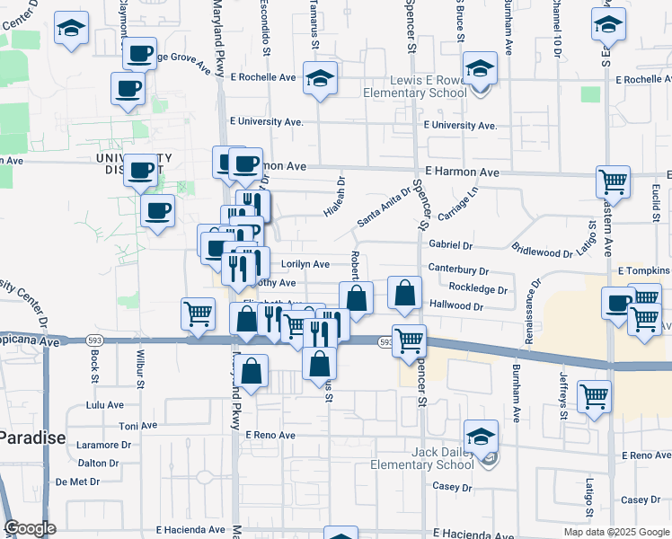 map of restaurants, bars, coffee shops, grocery stores, and more near 1509 Lorilyn Avenue in Las Vegas