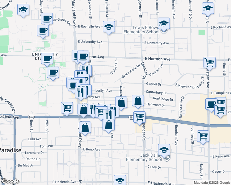 map of restaurants, bars, coffee shops, grocery stores, and more near 1480 Dorothy Avenue in Las Vegas