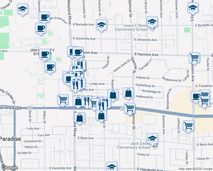 map of restaurants, bars, coffee shops, grocery stores, and more near 1480 Dorothy Avenue in Las Vegas