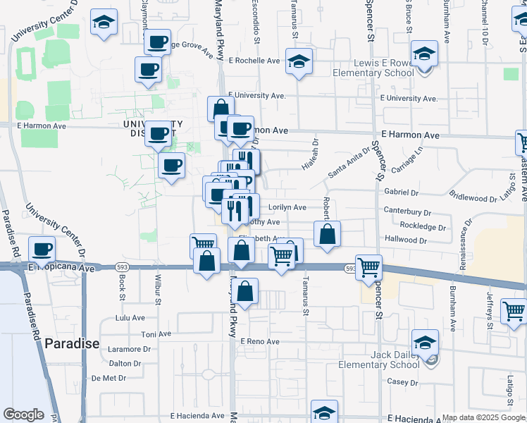 map of restaurants, bars, coffee shops, grocery stores, and more near 1320 Dorothy Avenue in Las Vegas