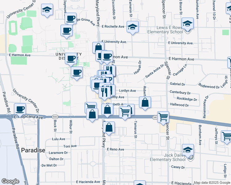 map of restaurants, bars, coffee shops, grocery stores, and more near 1320 Dorothy Avenue in Las Vegas