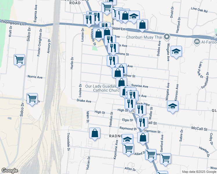 map of restaurants, bars, coffee shops, grocery stores, and more near 409B McIver Street in Nashville