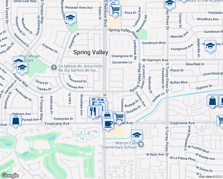 map of restaurants, bars, coffee shops, grocery stores, and more near 6841 Incline Avenue in Las Vegas