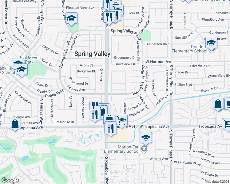 map of restaurants, bars, coffee shops, grocery stores, and more near 6833 Incline Avenue in Las Vegas