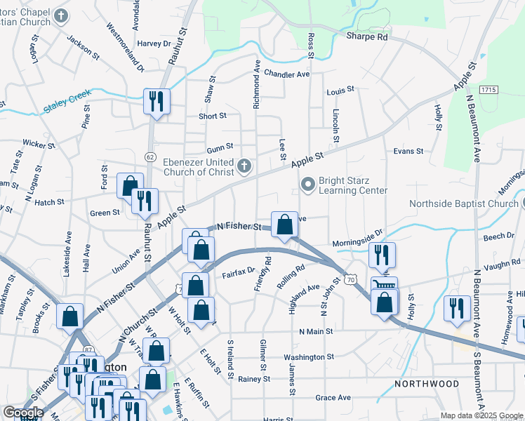 map of restaurants, bars, coffee shops, grocery stores, and more near 407 Richmond Avenue in Burlington