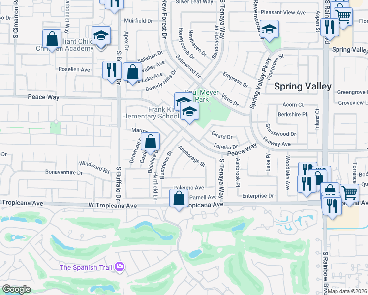 map of restaurants, bars, coffee shops, grocery stores, and more near 4720 Anchorage Street in Las Vegas