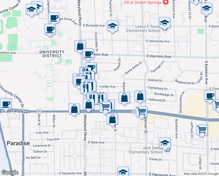 map of restaurants, bars, coffee shops, grocery stores, and more near 1439 Lorilyn Avenue in Las Vegas