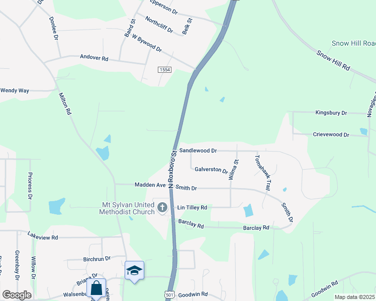 map of restaurants, bars, coffee shops, grocery stores, and more near 110 Sandlewood Drive in Durham