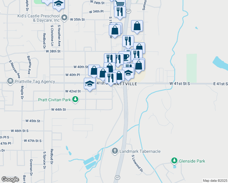 map of restaurants, bars, coffee shops, grocery stores, and more near 4347 South 113th Avenue West in Sand Springs