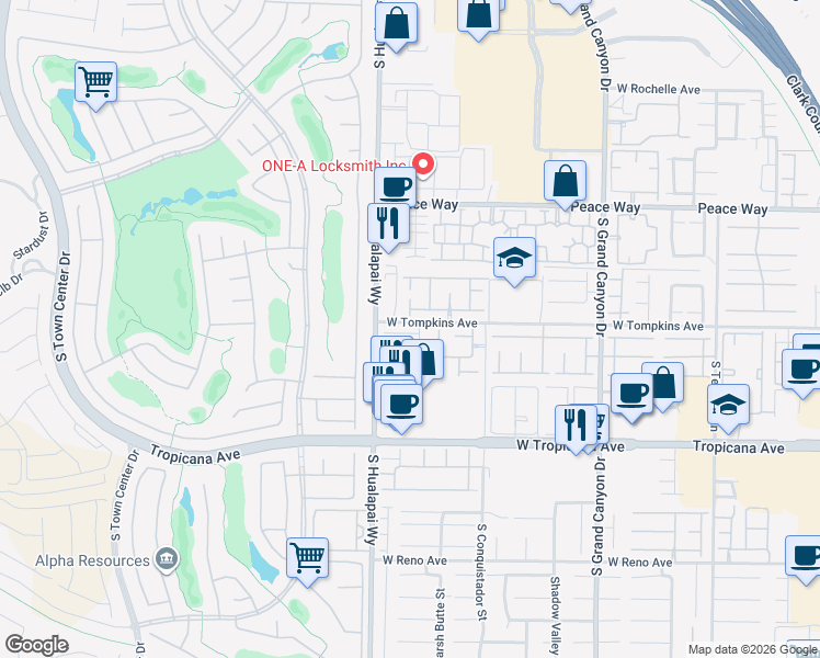 map of restaurants, bars, coffee shops, grocery stores, and more near 10130 Santa Lorena Court in Las Vegas