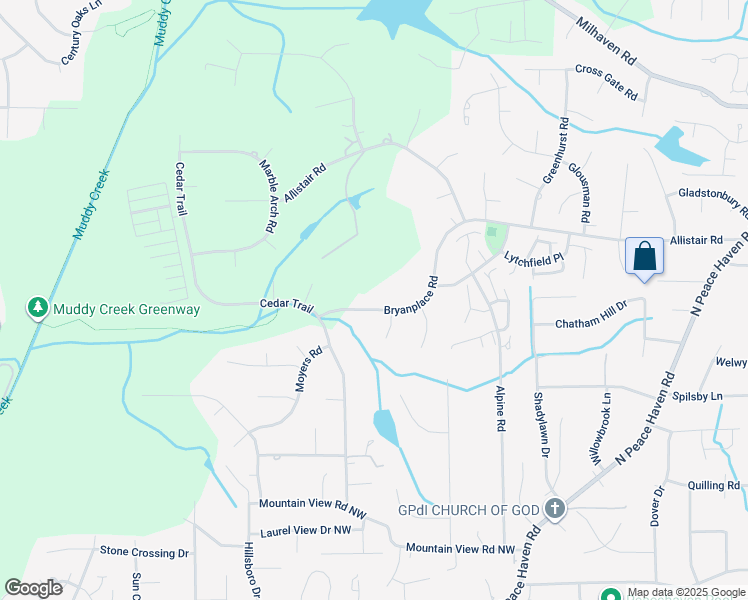 map of restaurants, bars, coffee shops, grocery stores, and more near 944 Bryanplace Road in Winston-Salem