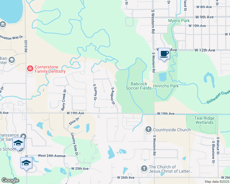map of restaurants, bars, coffee shops, grocery stores, and more near 1621 South August Street in Stillwater