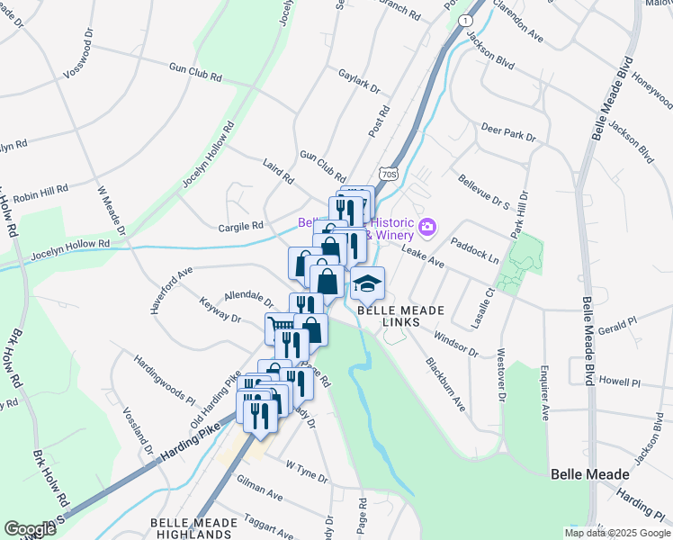map of restaurants, bars, coffee shops, grocery stores, and more near 5133 Harding Pike in Nashville