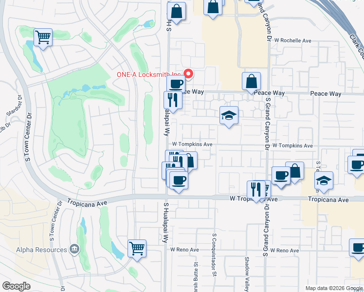map of restaurants, bars, coffee shops, grocery stores, and more near 10130 Santa Lorena Court in Las Vegas