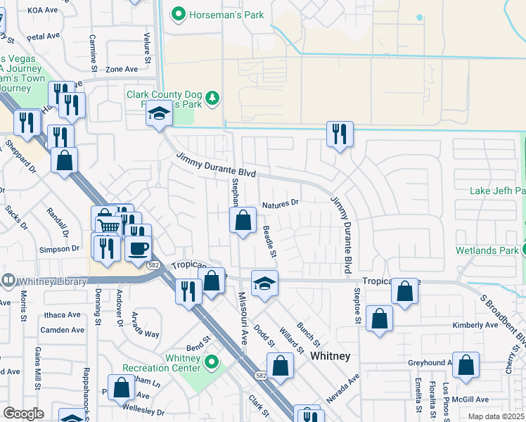 map of restaurants, bars, coffee shops, grocery stores, and more near 5855 Natures Drive in Las Vegas