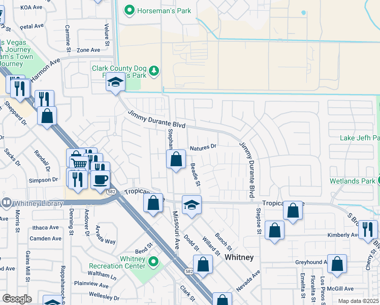 map of restaurants, bars, coffee shops, grocery stores, and more near 5855 Natures Drive in Las Vegas